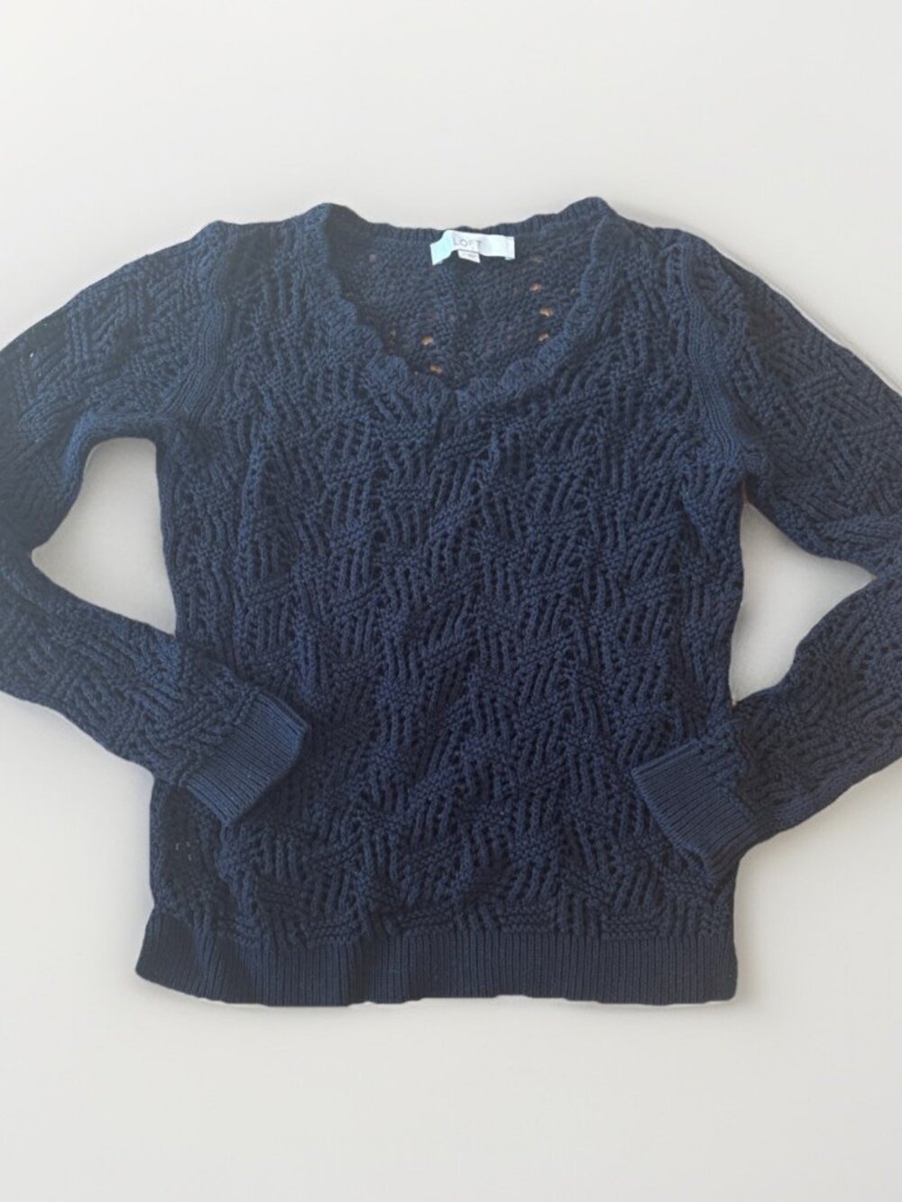 Ann Taylor Loft Sweater Size Small Black Cable Knit See Through Sweater